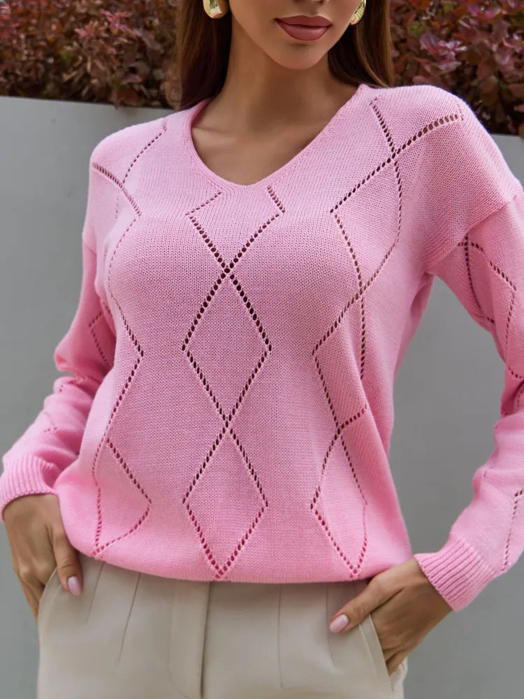 Damen Strickpullover mit modernem Rautenmuster Stalluxe