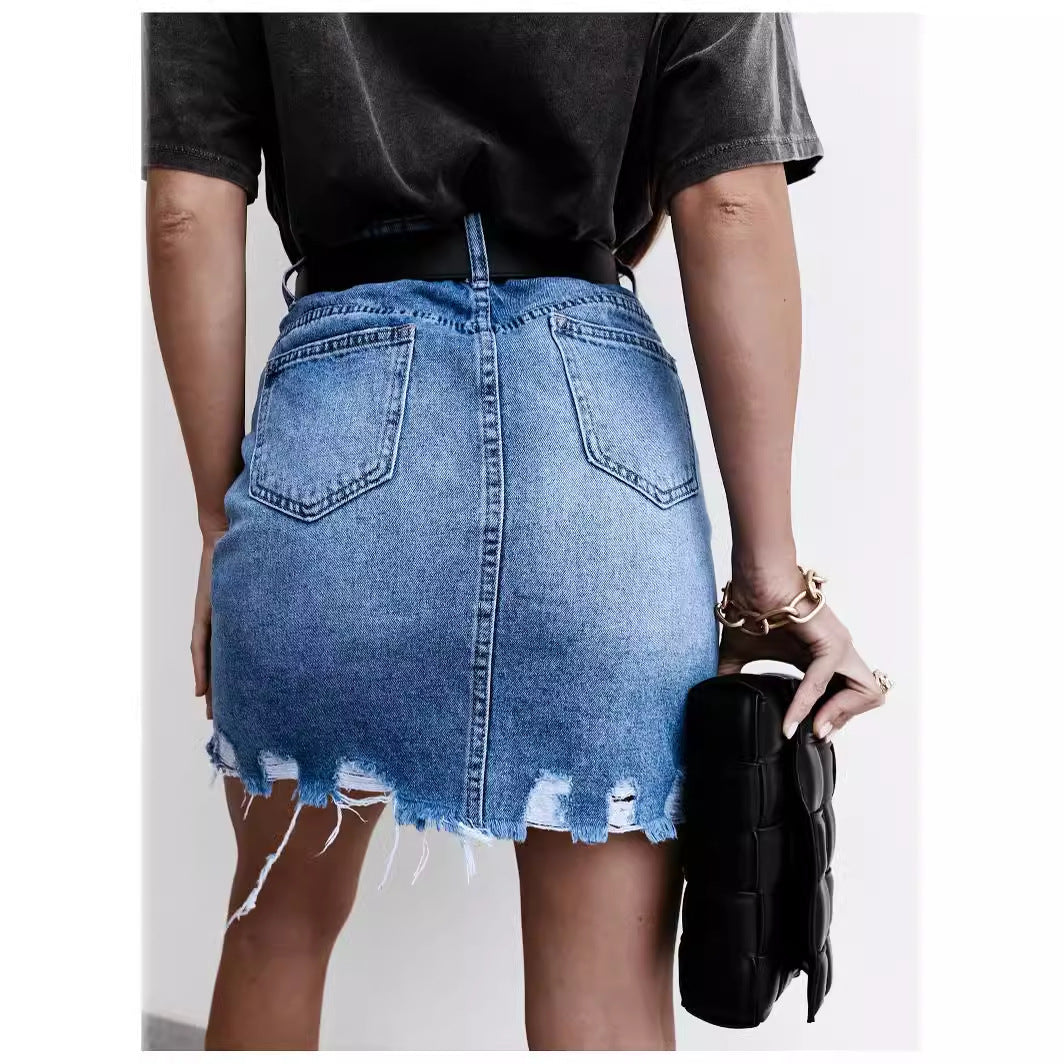Damen Jeansrock mit fransigem Saum und hohem Sitz Stalluxe