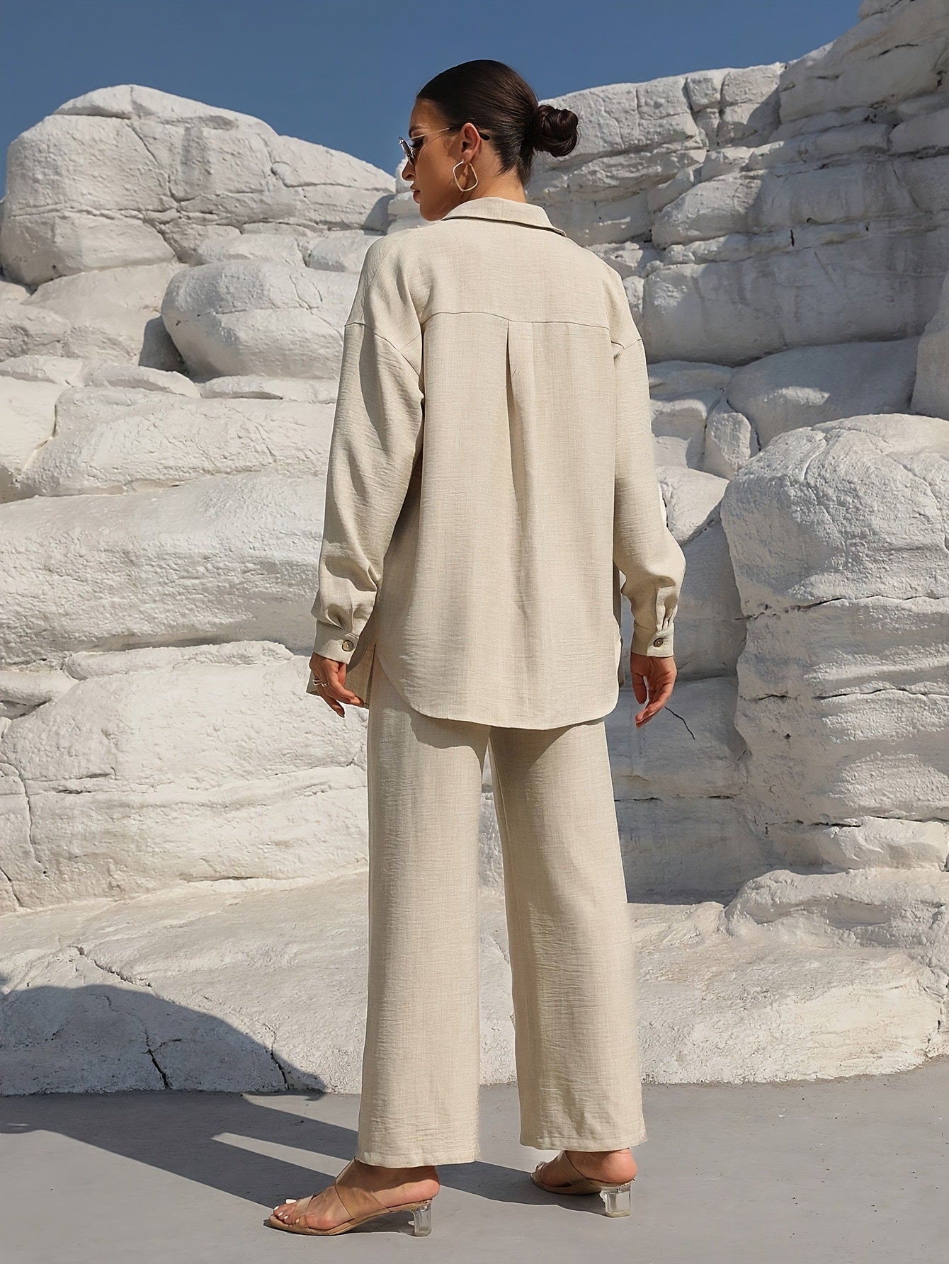 Damen elegantes und lässiges Leinen-Loungewear-Set mit lockerer Passform Stalluxe