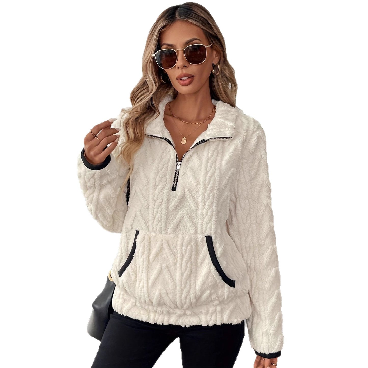 Damen Fleece-Pullover mit halbem Reißverschluss und praktischen Taschen Stalluxe