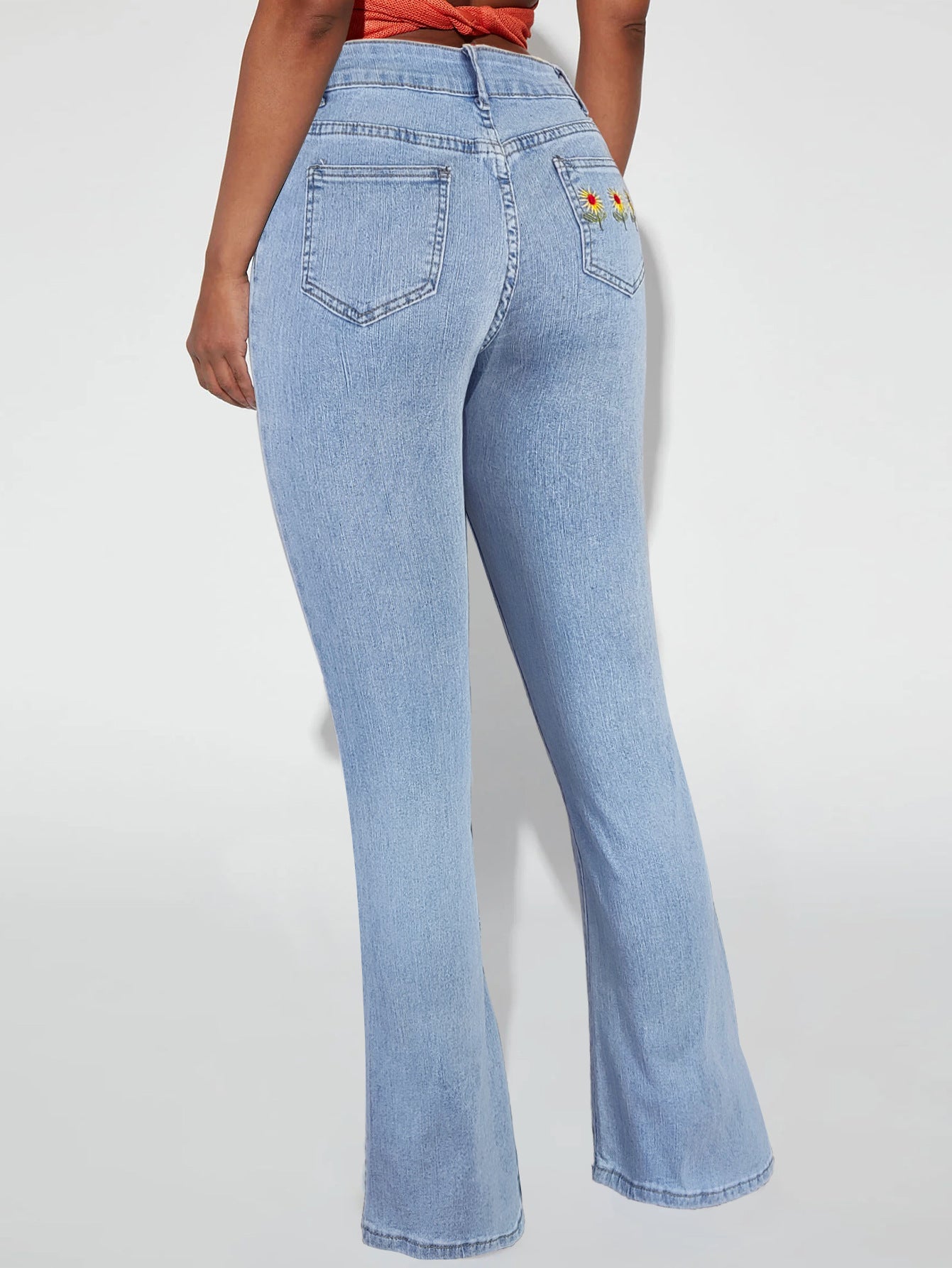 Damen Flared Jeans mit floralem Stickdesign und hohem Taillenschnitt Stalluxe