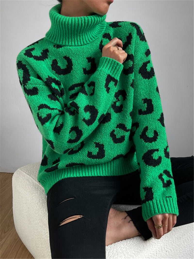 Damen Stehkragen Pullover mit Leopardenmuster Stalluxe