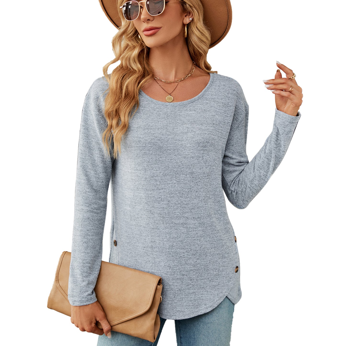 Damen lässiges Longsleeve Oberteil mit modernen Knopfdetails Stalluxe