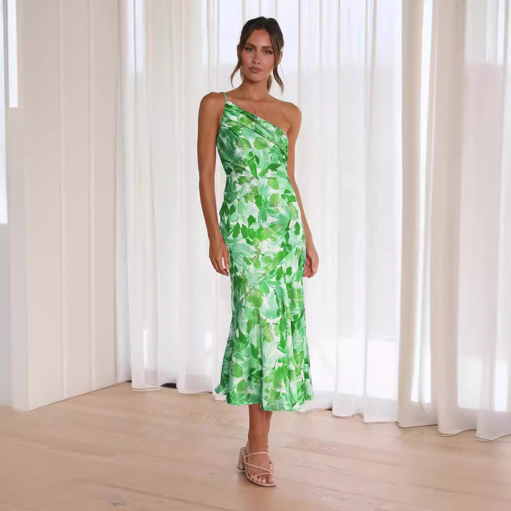 Damen Elegantes Maxikleid mit asymmetrischem Schnitt und floralen Mustern Stalluxe