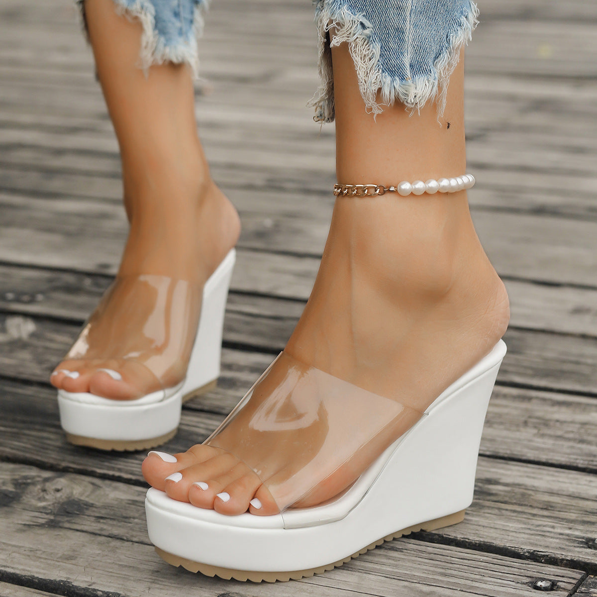 Damen Plateau-Sandalen mit transparentem Obermaterial und modischem Design Stalluxe