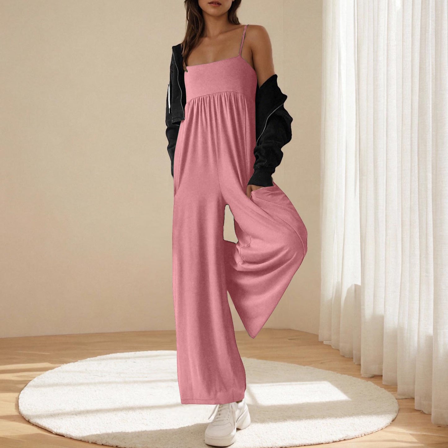Damen lässiger Jumpsuit mit breitem Bein und verstellbaren Trägern Stalluxe