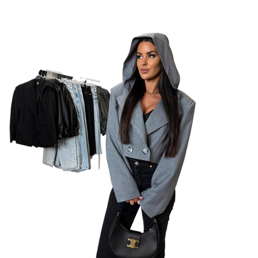 Damen Modische Kapuzenjacke im Oversize-Schnitt mit doppelter Knopfverschluss Stalluxe