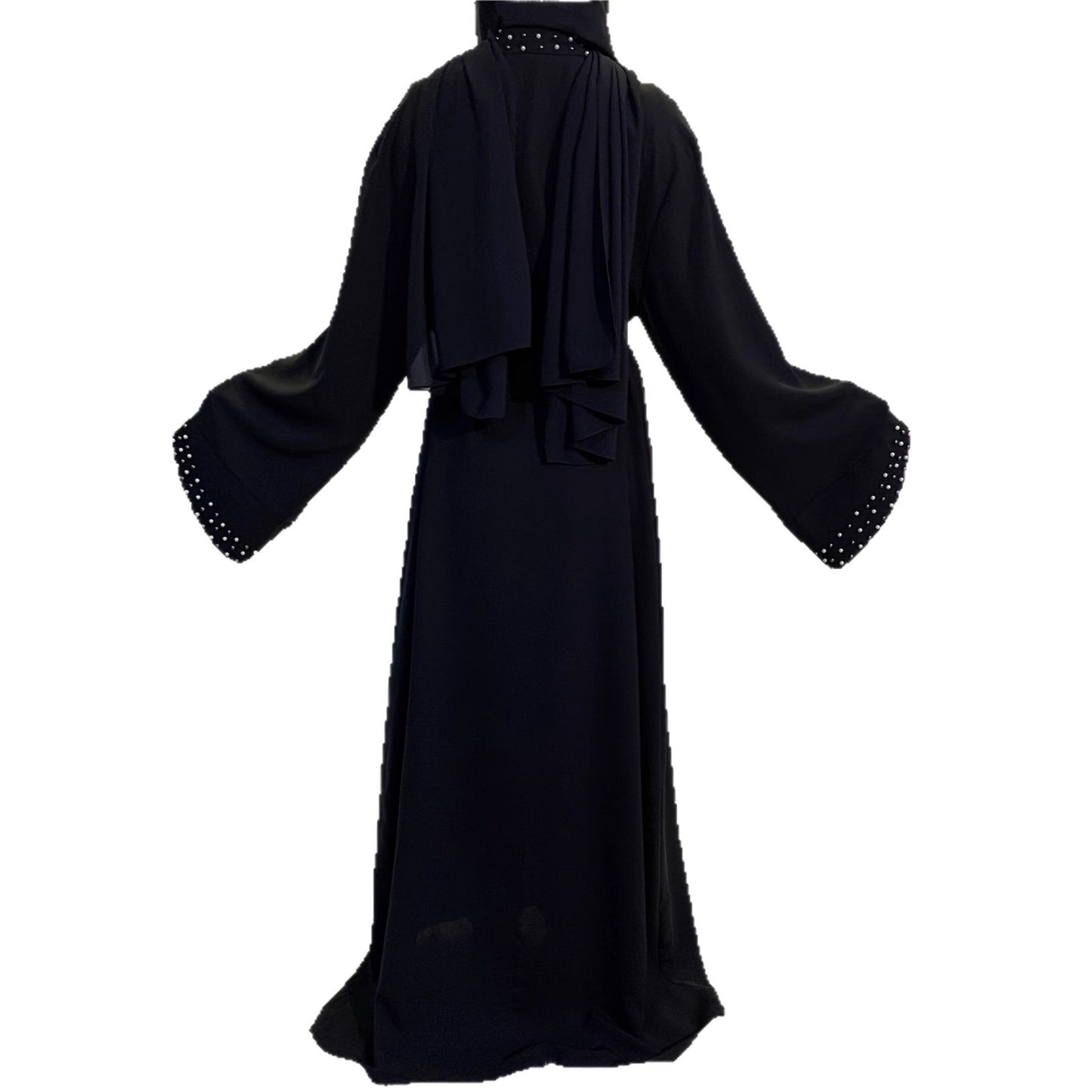 Damen elegante Abaya mit aufwendigen Strassdetails und Taillengürtel Stalluxe