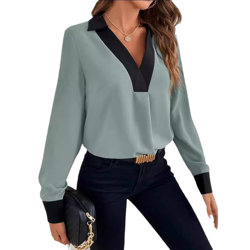 Damen Elegante Bluse mit kontrastierendem Kragen Stalluxe