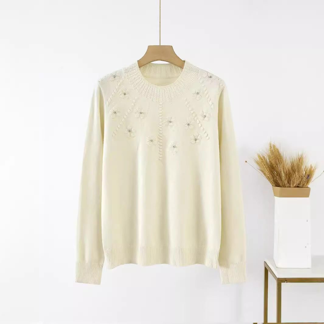 Damen Eleganter Strickpullover mit floralem Muster und Rundhalsausschnitt Stalluxe