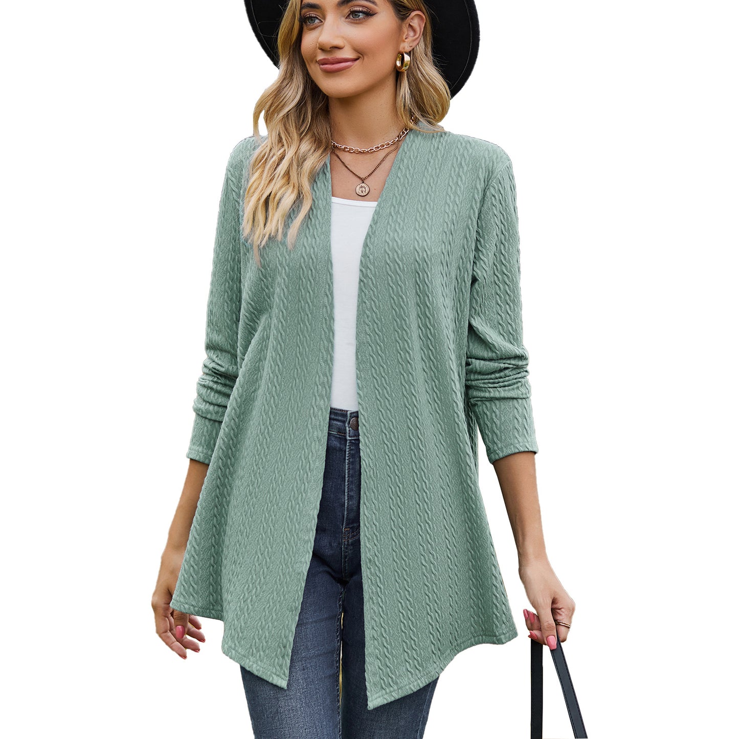 Damen Strickjacke mit modernem Wellenmuster und offenem Design Stalluxe