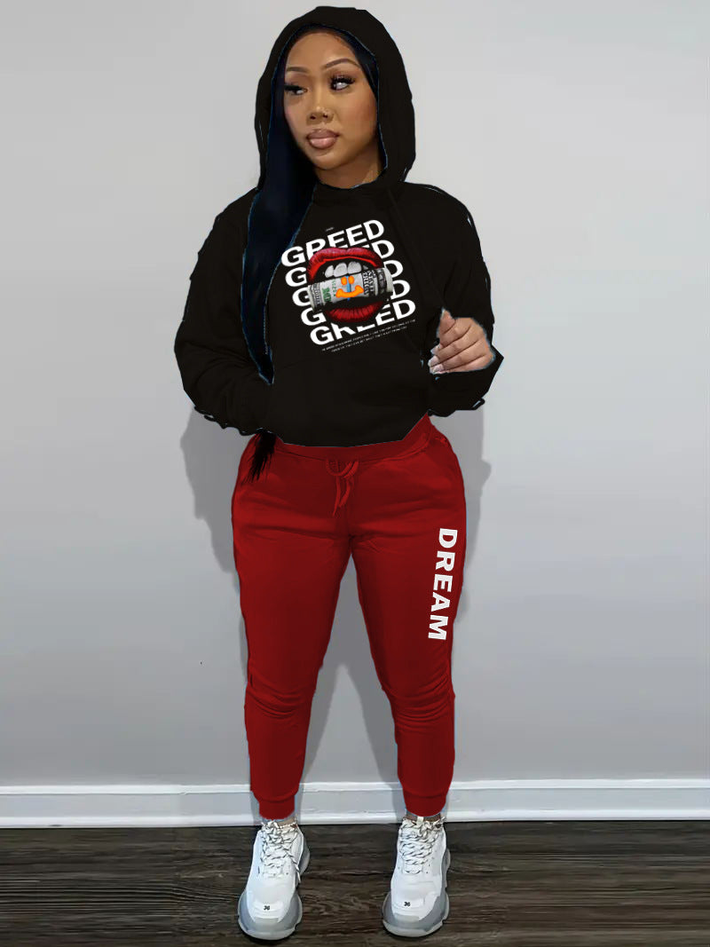 Damen Hoodie und Jogginghose Set mit kreativem Print Stalluxe