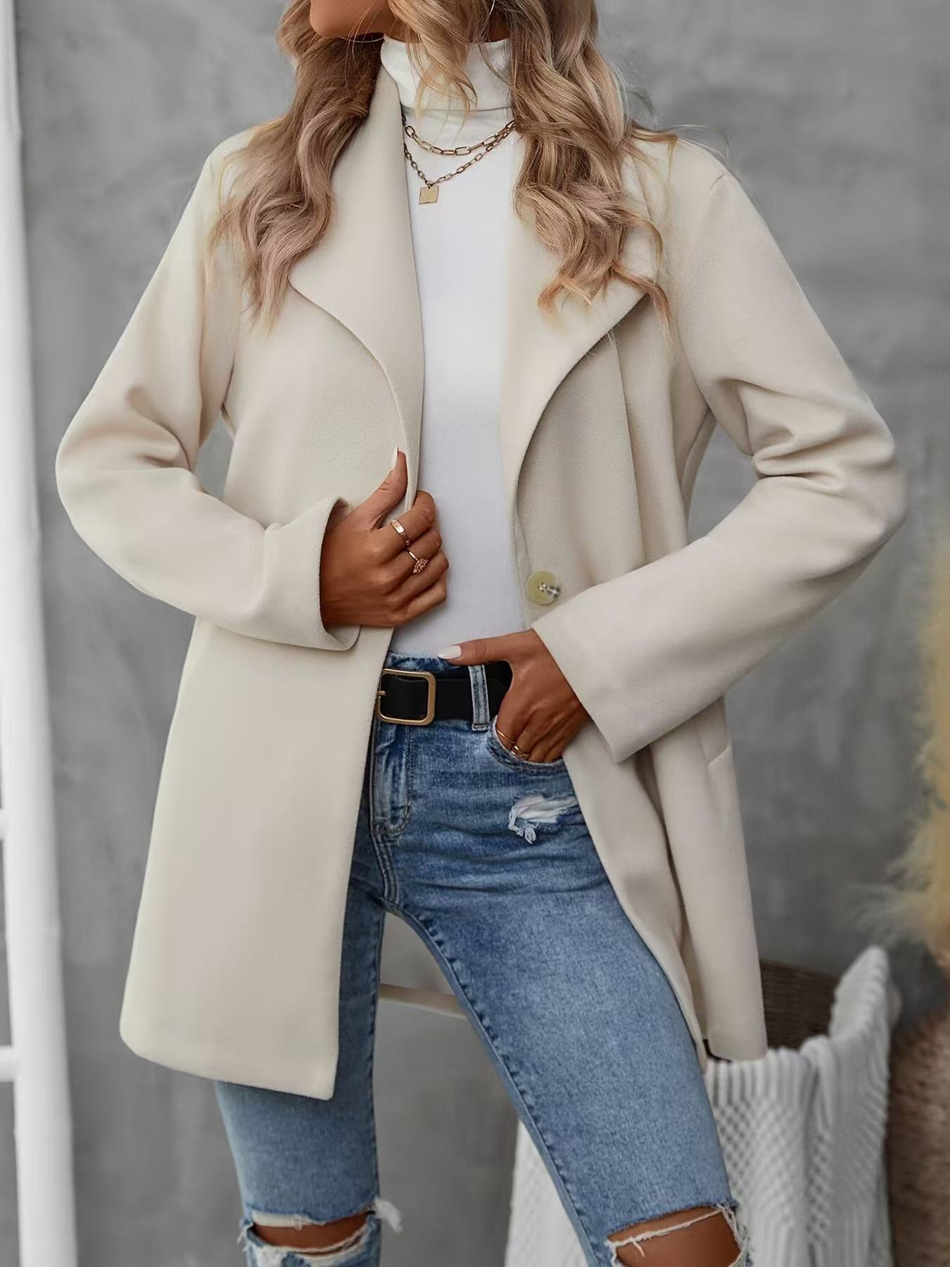 Damen eleganter Longblazer aus hochwertigem Material Stalluxe