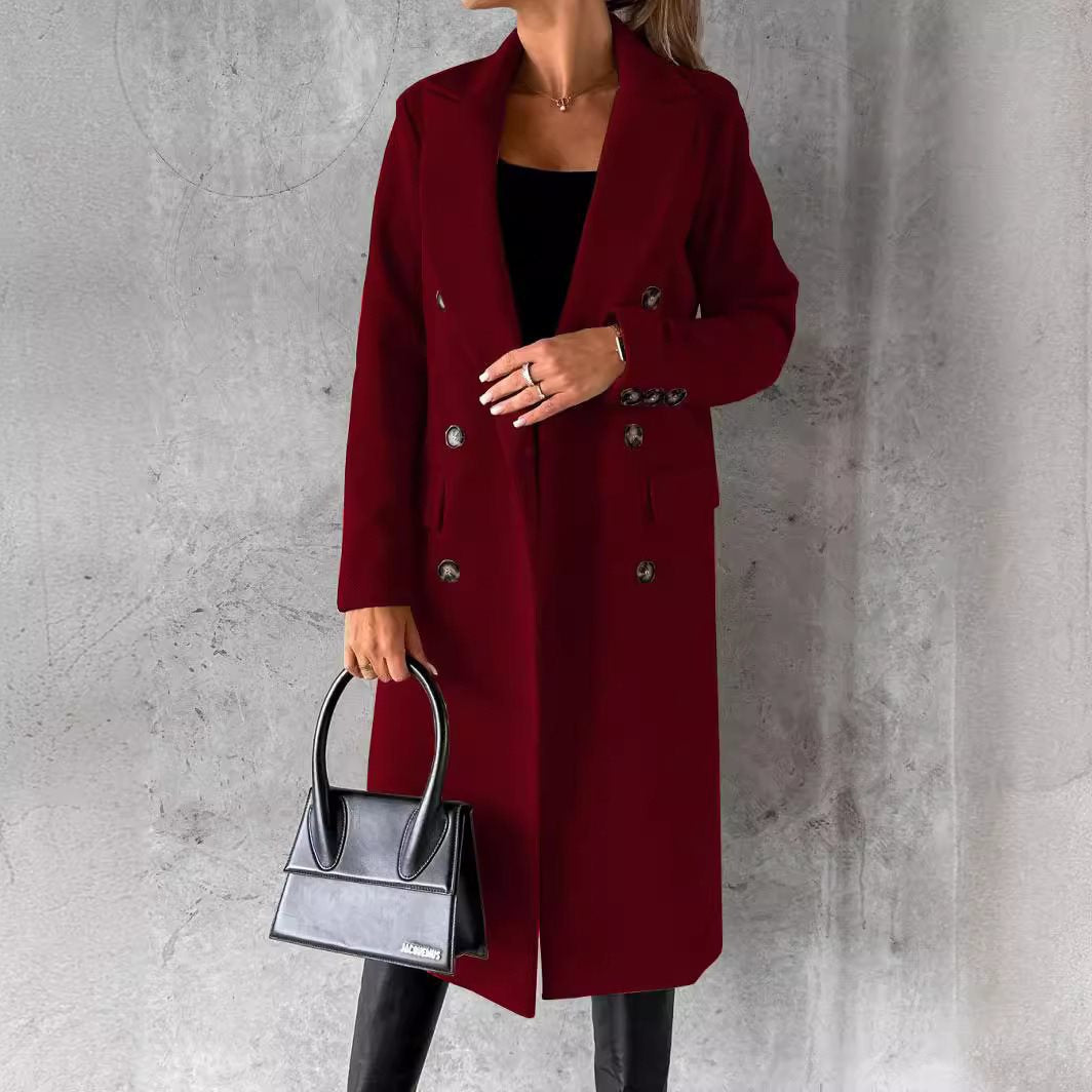 Damen Eleganter doppelreiheriger Mantel mit Seitentaschen und schmalem Schnitt Stalluxe