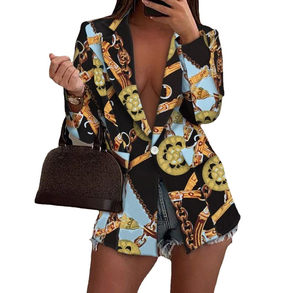 Damen modische Blazerjacke mit buntem Musterdruck Stalluxe