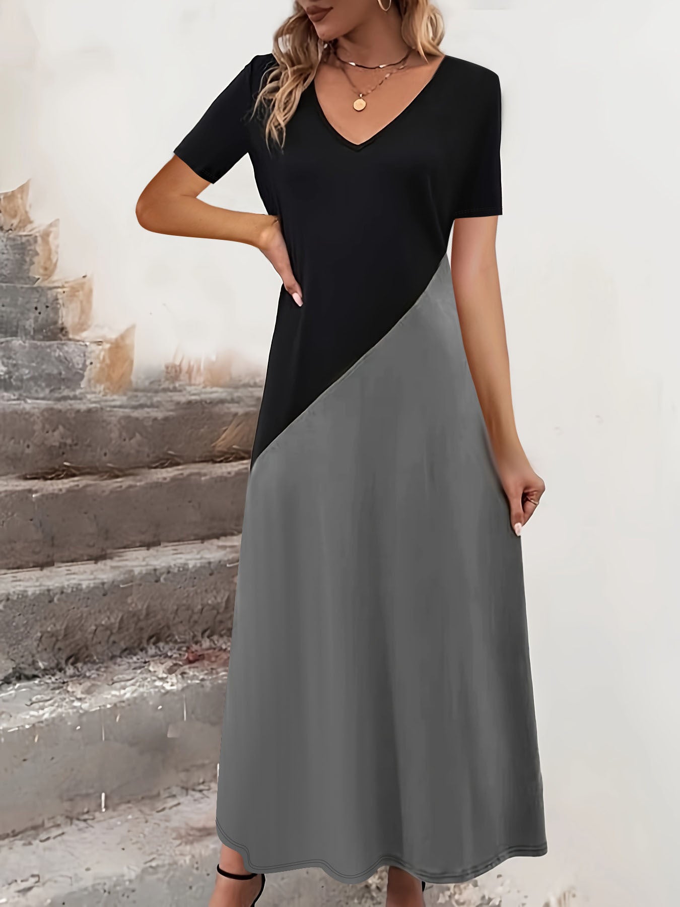 Women's Color-Block Maxi Dress Stalluxe