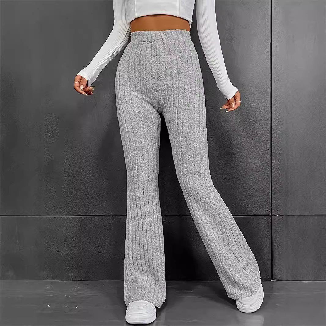 Damen Bequeme Flared-Strickhose mit hohem Bund und Rippstruktur Stalluxe