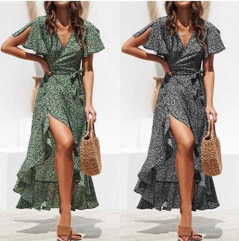 Damen Maxi-Wickelkleid mit fließendem Saum und verspielten Rüschen Stalluxe