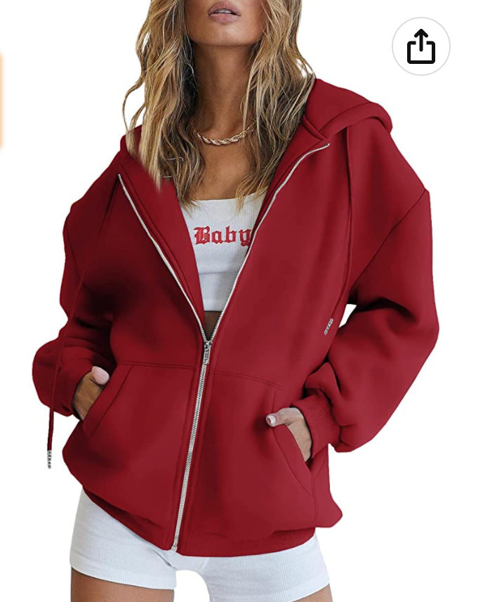 Damen Oversized Kapuzenjacke mit Reißverschluss und praktischen Taschen Stalluxe