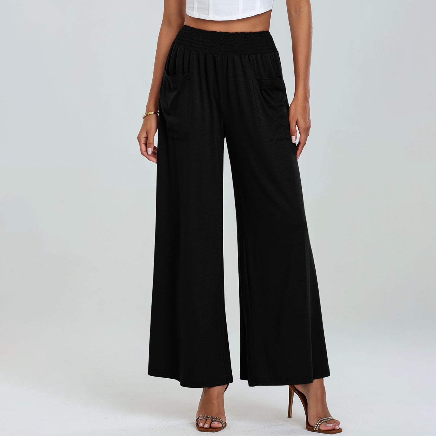 Damen Weit geschnittene Palazzo-Hose mit elastischem Bund und praktischen Taschen Stalluxe