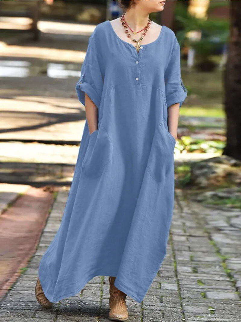 Damen längeres Kleid mit Knopfdetail und praktischen Taschen Stalluxe