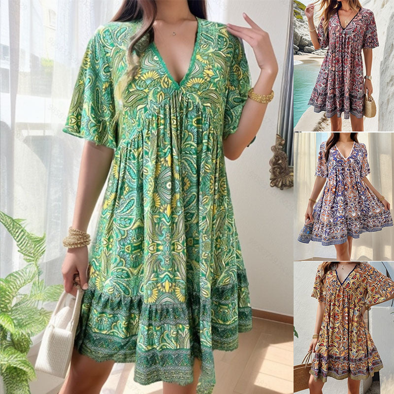Damen verspielt geschnittenes Sommerkleid mit V-Ausschnitt und Rüschendetails Stalluxe