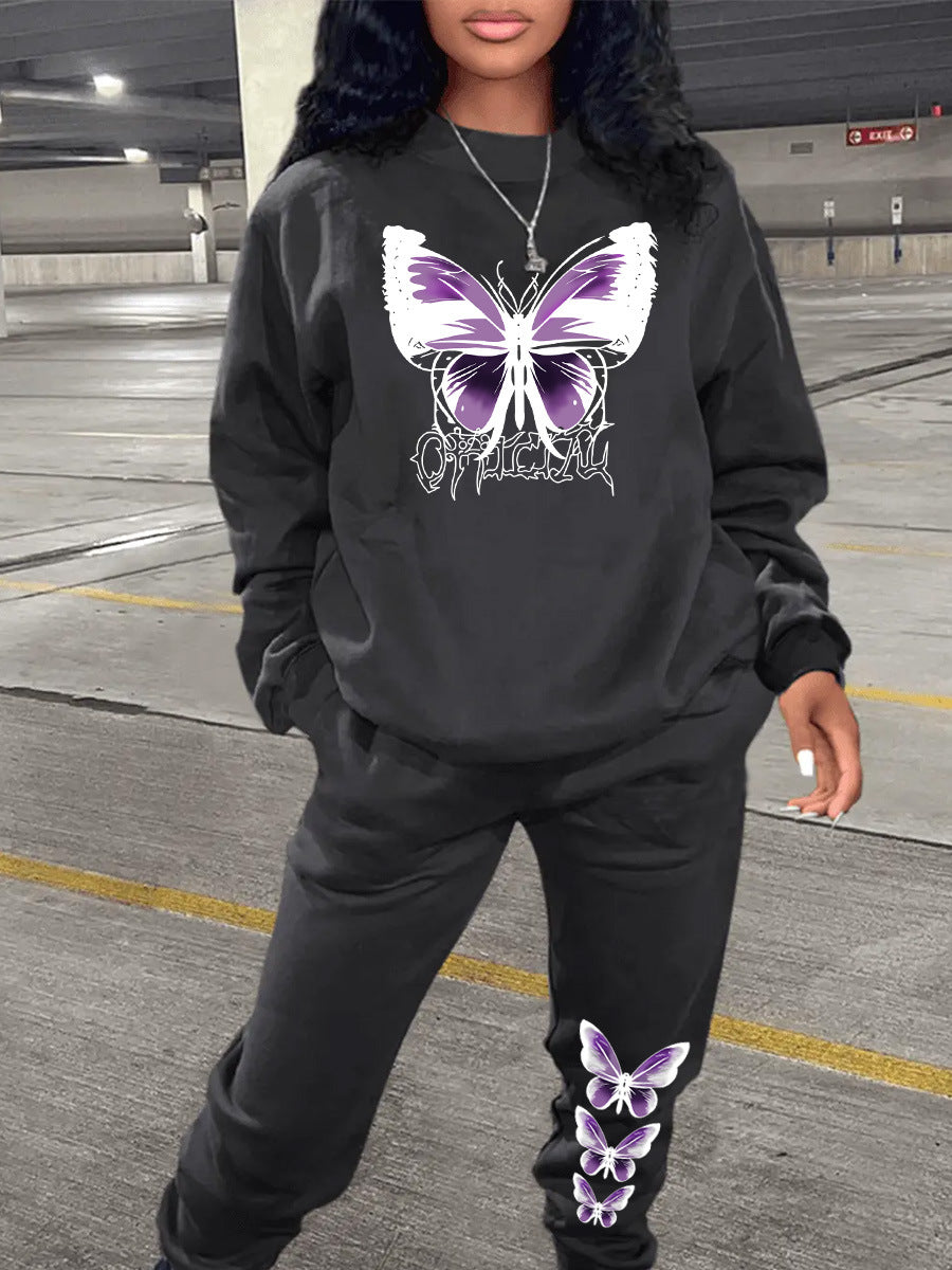 Damen Sweatshirt und Jogginghose Set mit kreativem Schmetterlingsdesign Stalluxe