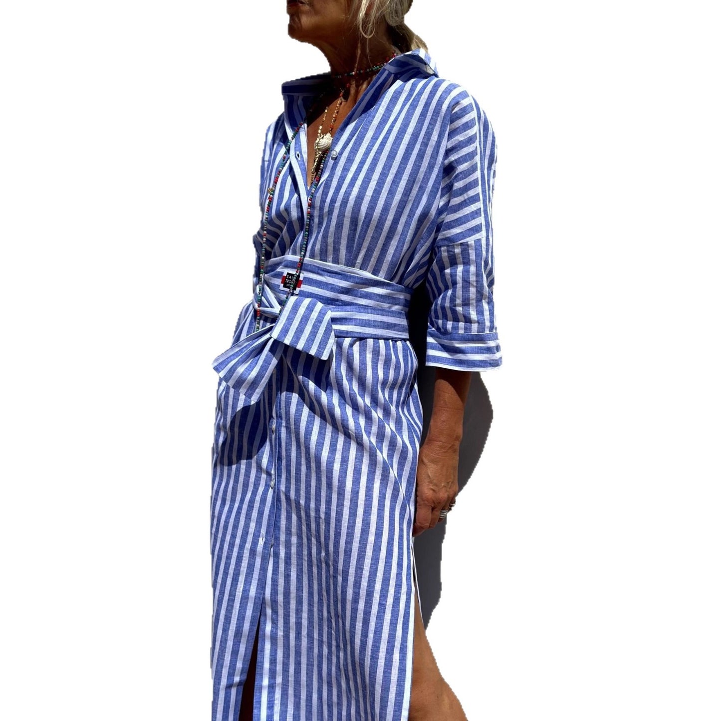 Damen Hemdblusenkleid mit modernem Schnürdesign und seitlichen Schlitzen Stalluxe