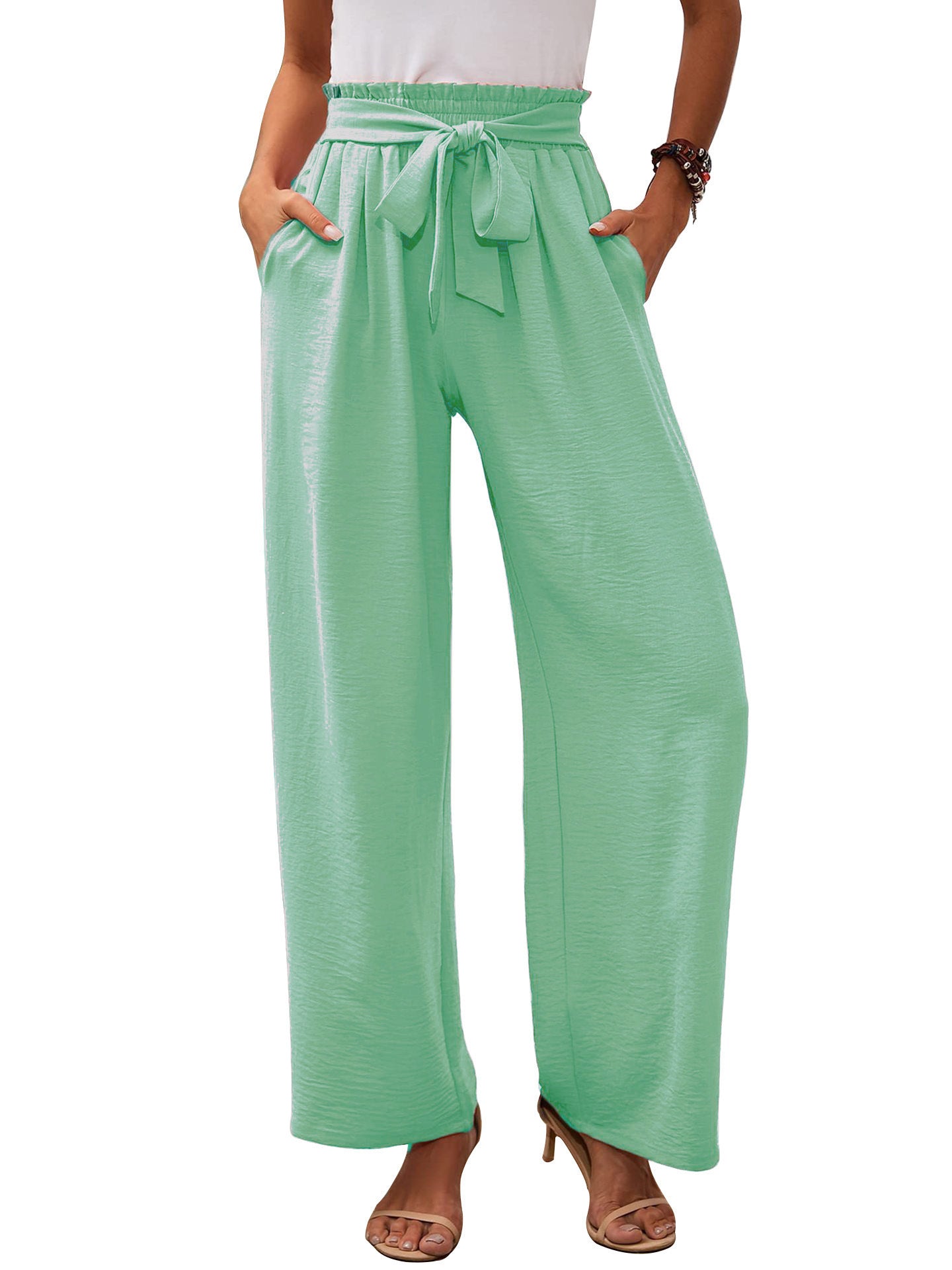 Damen weite Palazzo-Hose mit elastischem Bund und Bindegürtel Stalluxe