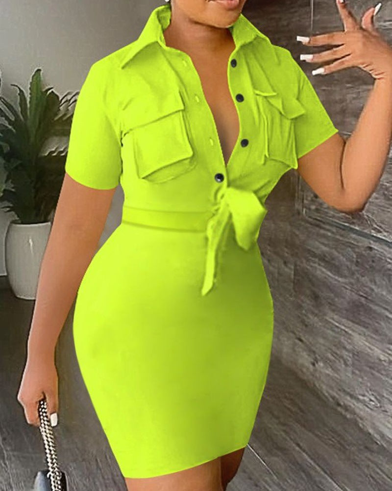 Damen Trendiges Kleid mit Krawattenverschluss und praktischen Taschen Stalluxe