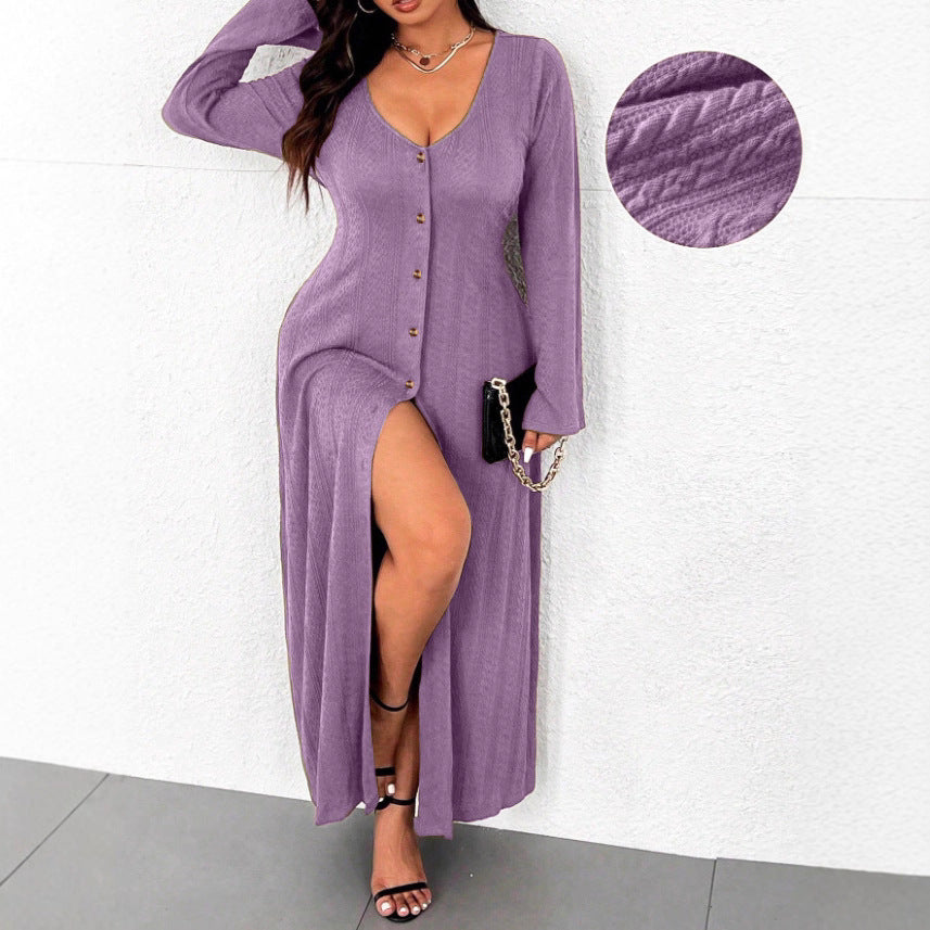 Damen Maxikleid mit Knopfleiste und elegantem Schlitz Stalluxe