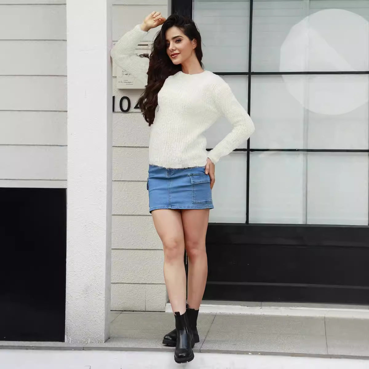 Damen luxuriöser Pullover mit weichem Strickmuster Stalluxe