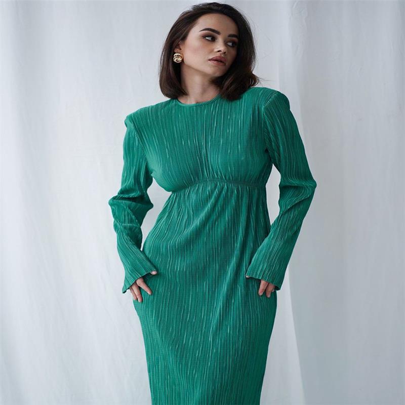 Damen elegantes Maxikleid mit raffinierten Ärmeln und feinem Rippdesign Stalluxe
