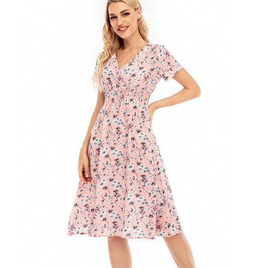 Damen Maxikleid mit floralen Mustern und elastischem Taillenbund Stalluxe