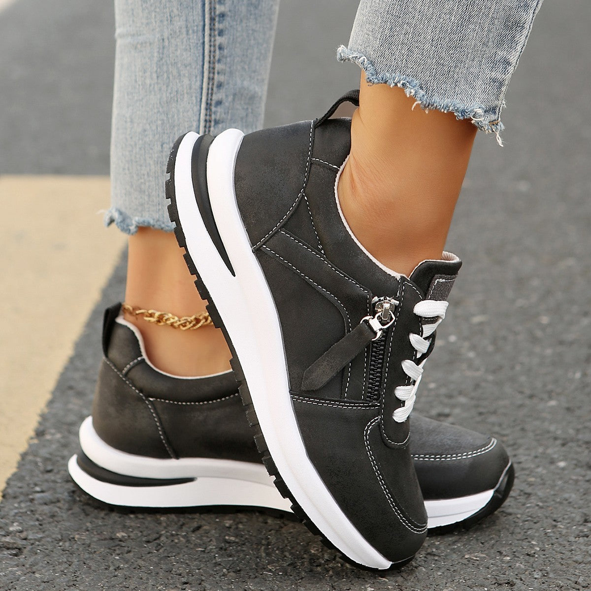 Damen modische Sneakers mit praktischem Reißverschluss und komfortabler Sohle Stalluxe