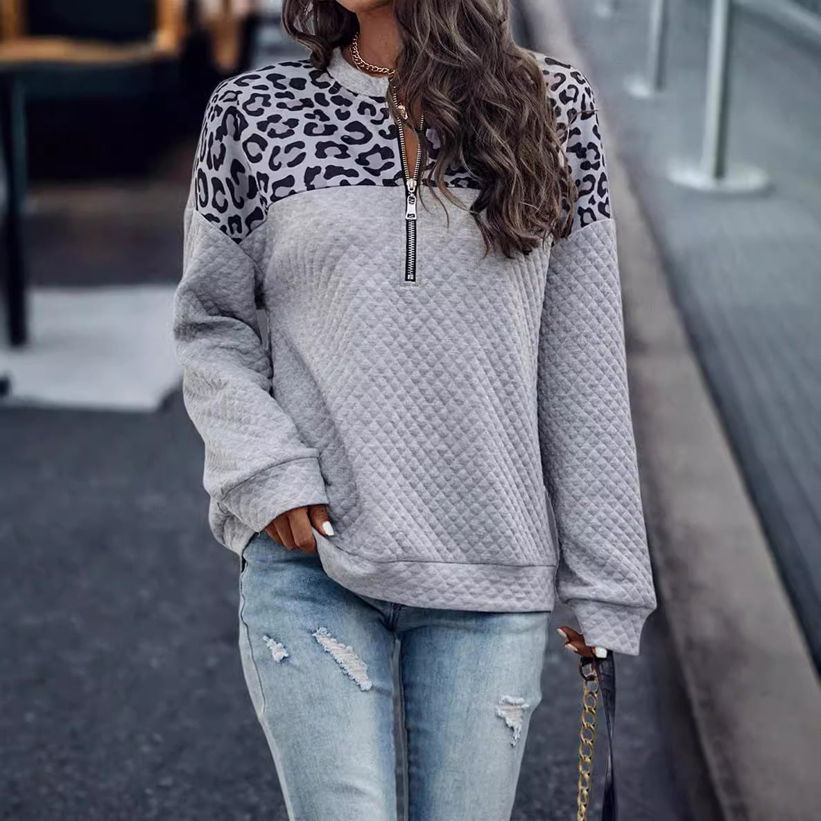 Women's Quilted Half-Zip Sweatshirt Stalluxe