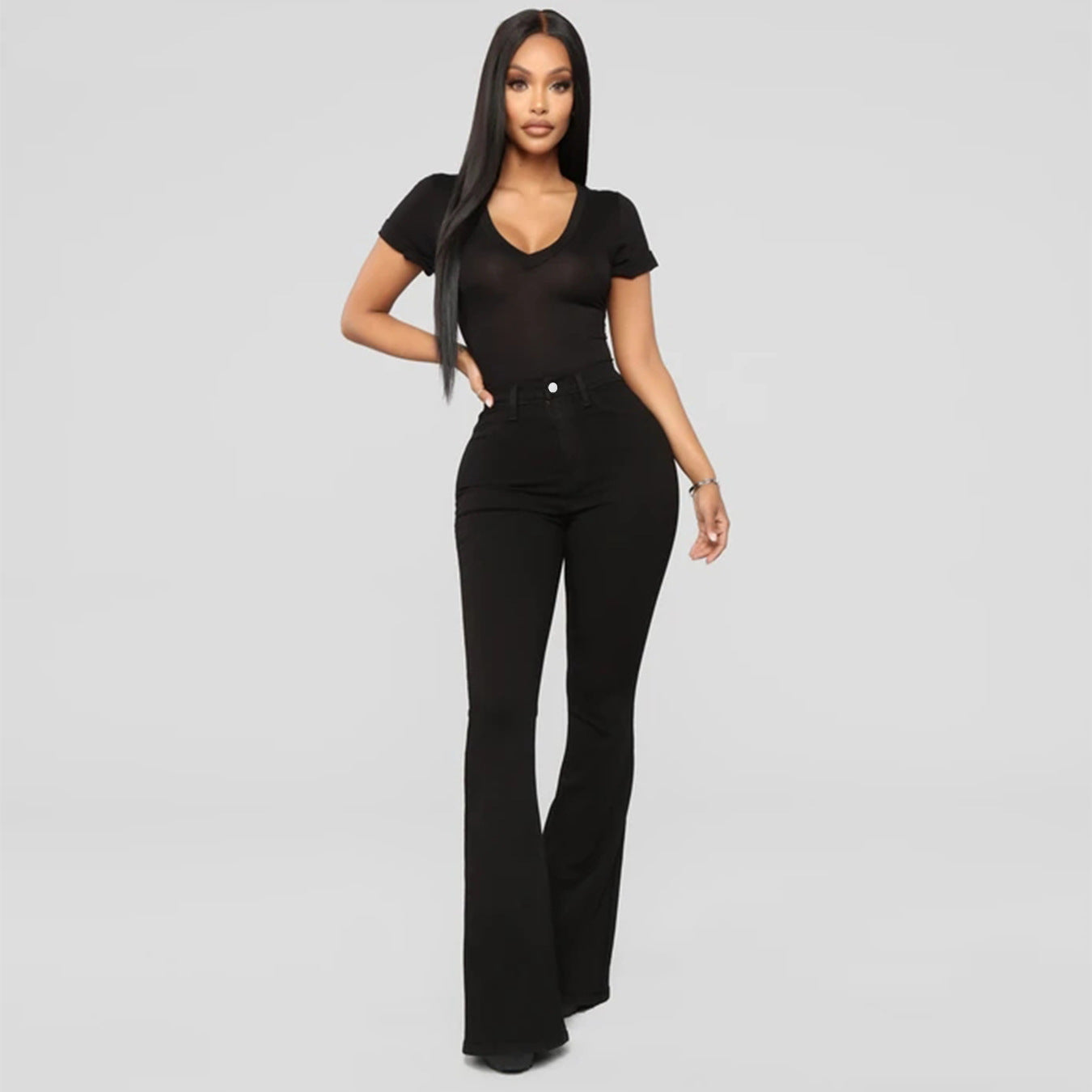Damen Flared Jeans mit hohem Bund und figurformendem Schnitt Stalluxe 1758094934