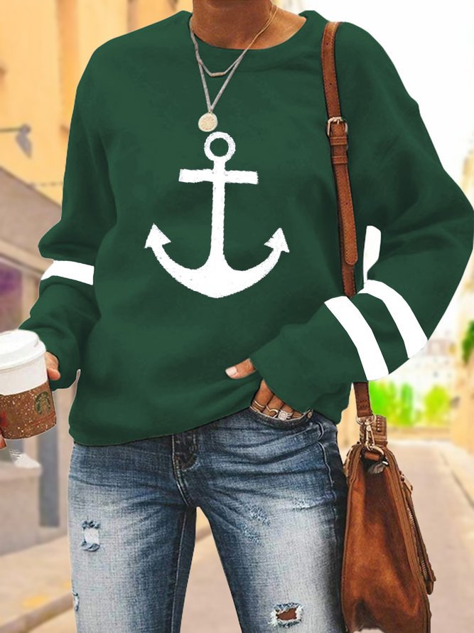 Damen Kapuzenpullover mit maritimem Ankerdesign und Kontraststreifen Stalluxe