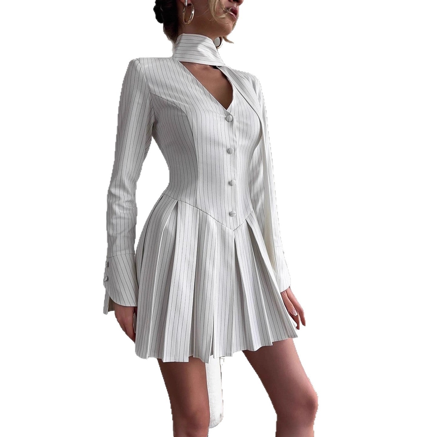 Damen Hemdblusenkleid mit Stehkragen und Faltenwurf Stalluxe