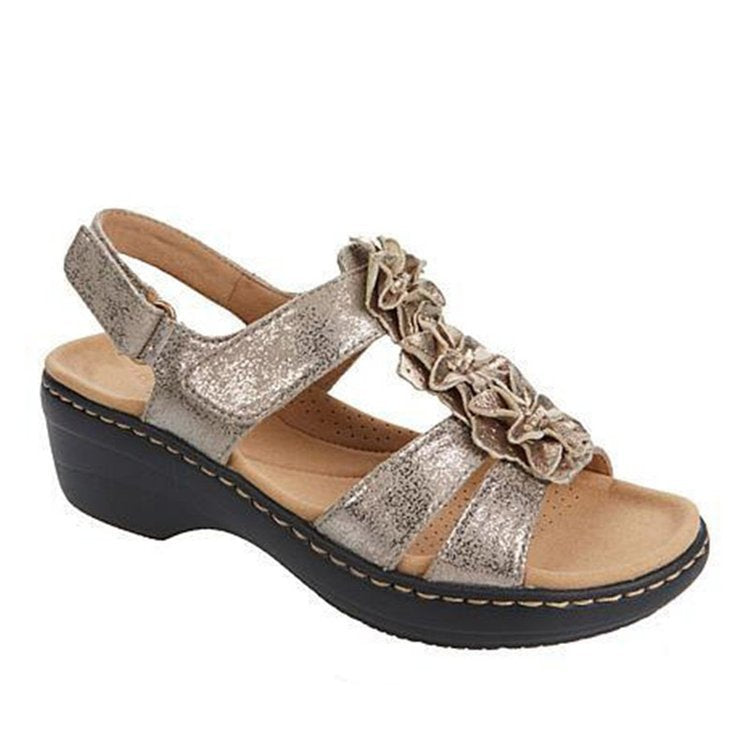 Damen Sandalen mit modischer Blütenapplikation und ergonomischer Fußbettung Stalluxe