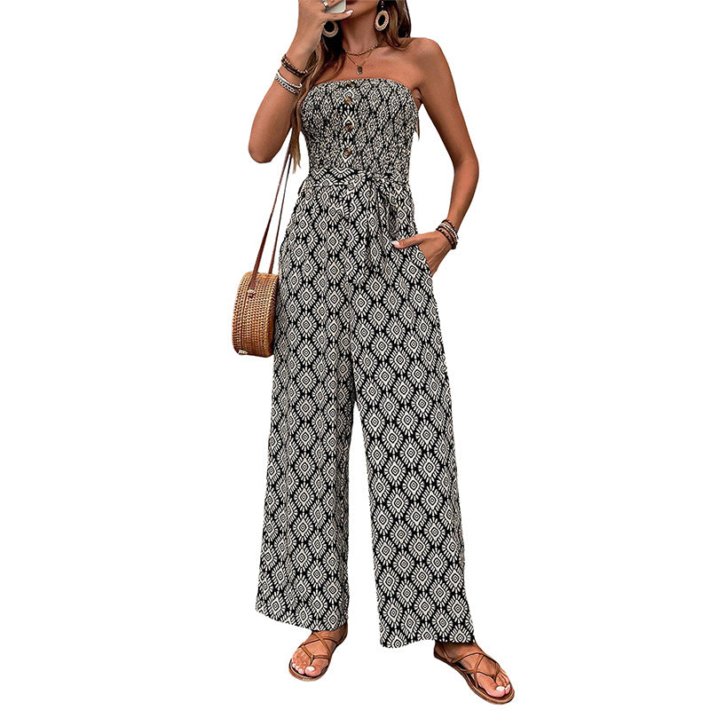 Damen Alltagsjumpsuit mit elastischem Oberteil und modischem Muster Stalluxe