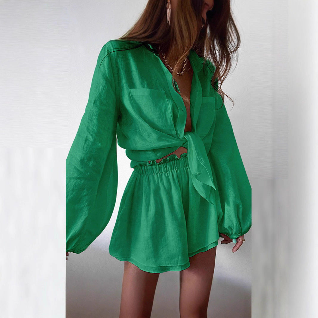Damen modisches Kurzarmhemd und lockere Shorts Set Stalluxe