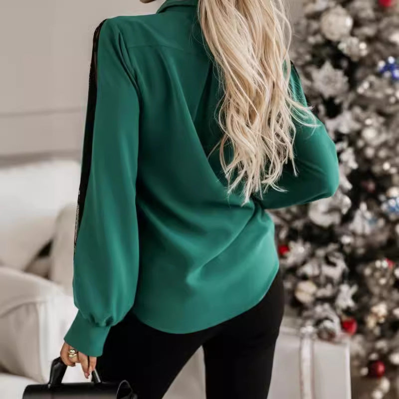 Damen Bluse mit transparenten Spitze-Details und voluminösen Ärmeln Stalluxe