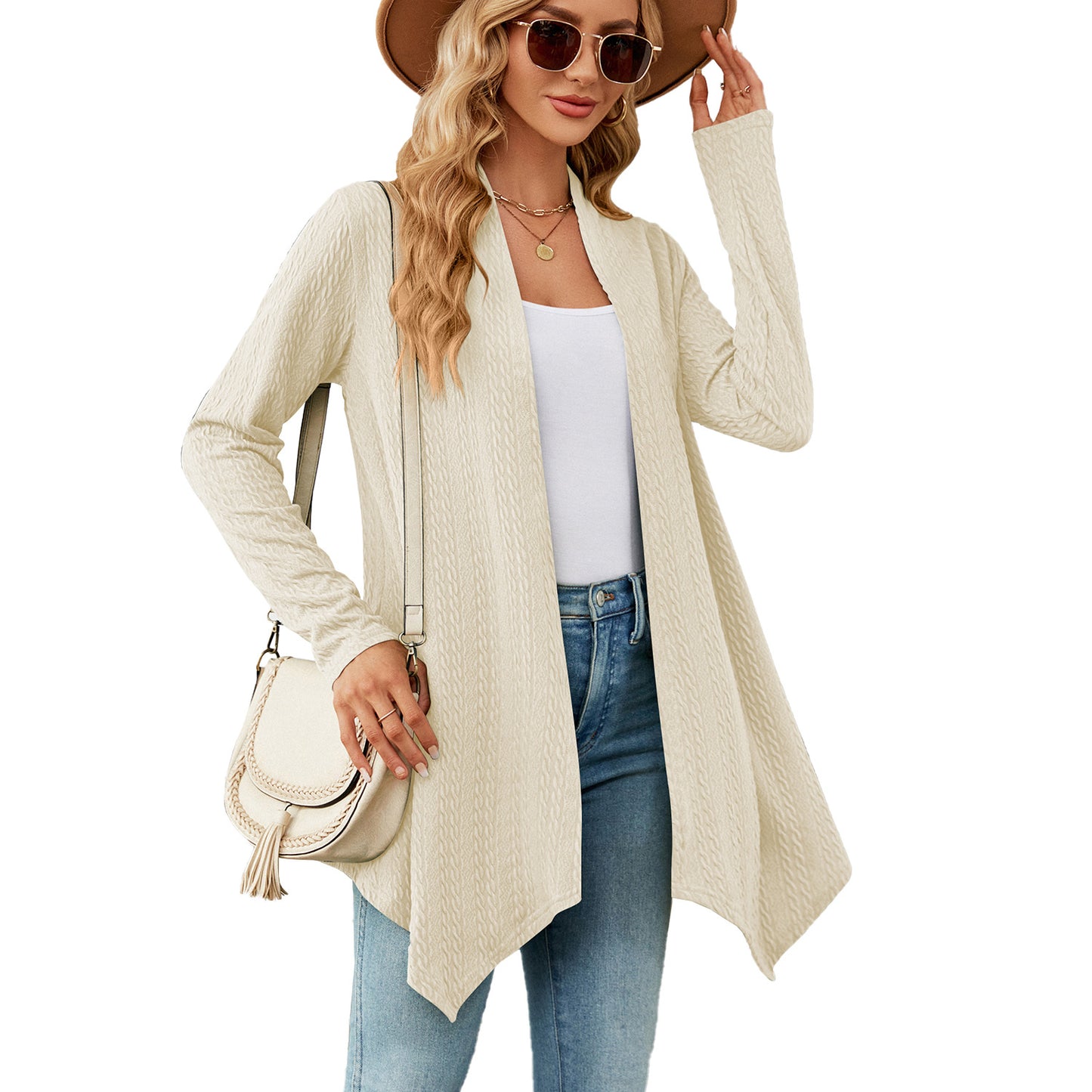 Damen Strickjacke mit strukturiertem Waffelmuster und offener Front Stalluxe