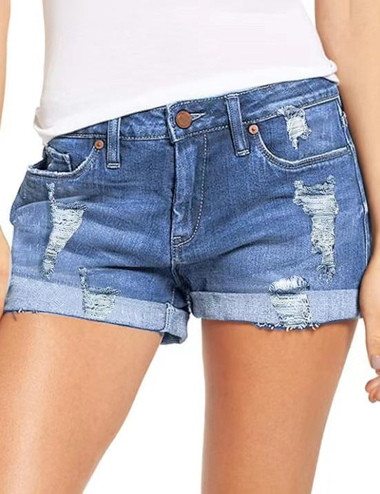 Damen trendige Destroyed Jeans-Shorts Stalluxe