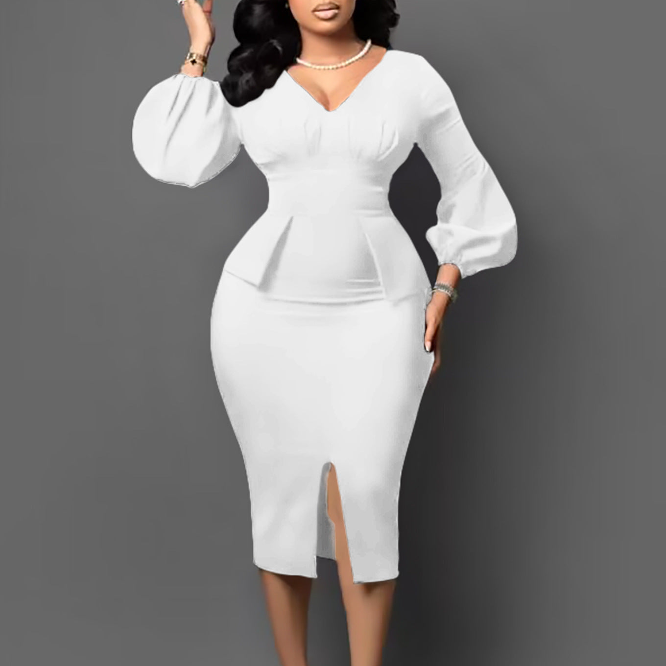 Damen Midikleid mit elegantem V-förmigen Ausschnitt und Rüschendetails Stalluxe