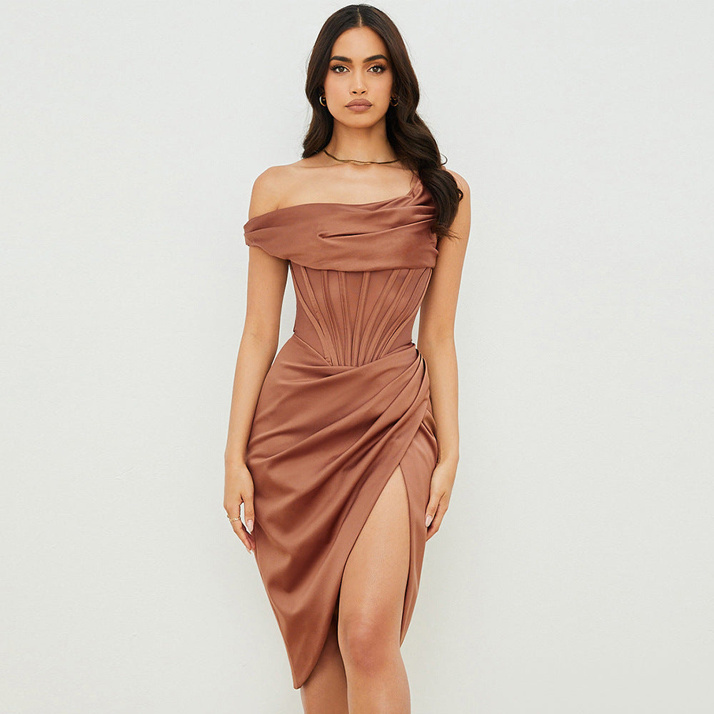 Damen Elegantes Wickelkleid mit asymmetrischem Saum und sexueller Silhouette Stalluxe