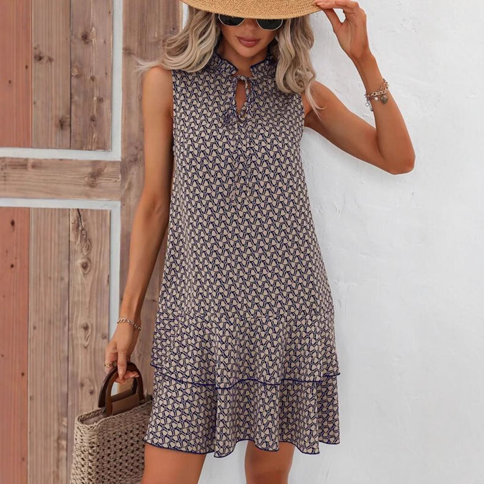 Damen Midi Kleid mit elegantem Stehkragen und moderner Schnürung Stalluxe