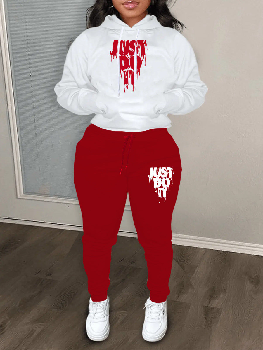 Damen Hoodie und Jogginghose Set mit modernem Grafikdruck Stalluxe