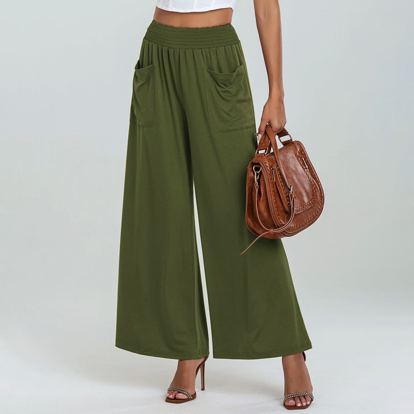 Damen Weit geschnittene Palazzo-Hose mit elastischem Bund und praktischen Taschen Stalluxe